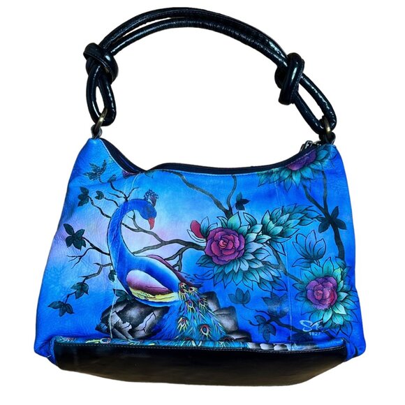 Artistic  Expression by sharif  Hand-Painted Leather Peacock Handbag with  Walle - Picture 2 of 16